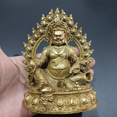 Statuie Buddha din Bronz Antic Ornament de Birou Decoratiuni pentru Casa Accesorii Artizanale Metal Sculptură Zeul Bogăției Decor Vintage Decor
