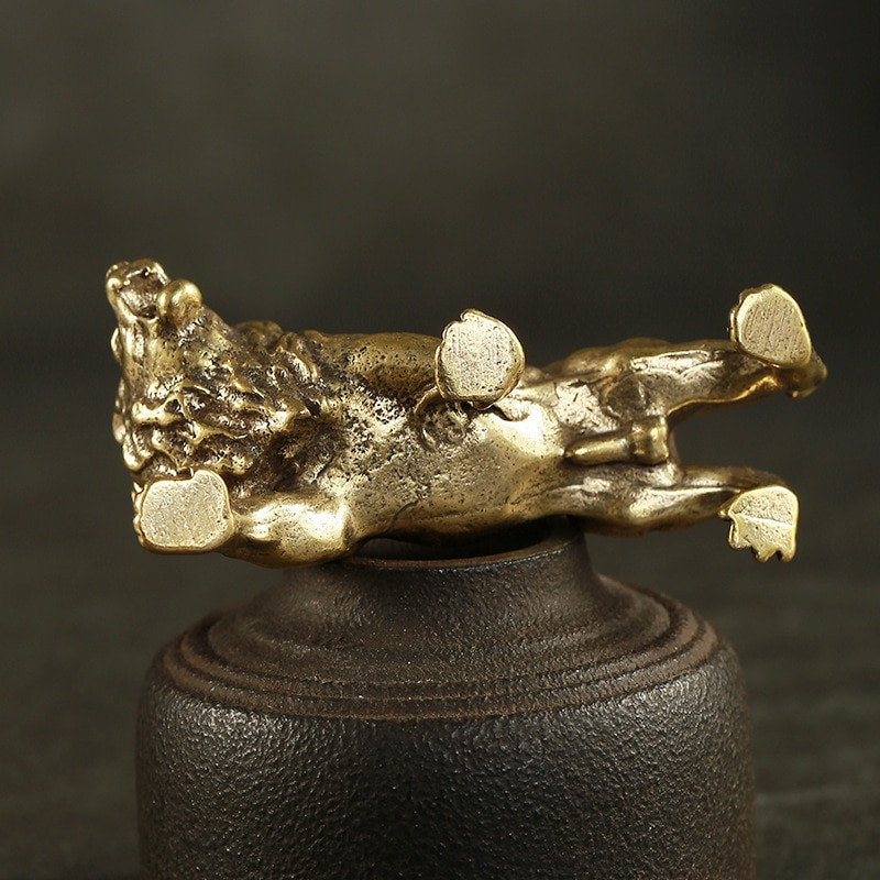 Bronz antic Statuia Regele Leu Bărbat Ornamente Mici Cupru Solid Lei de Munte Figuri în miniatura Sculptură din alamă Artizanat Decor