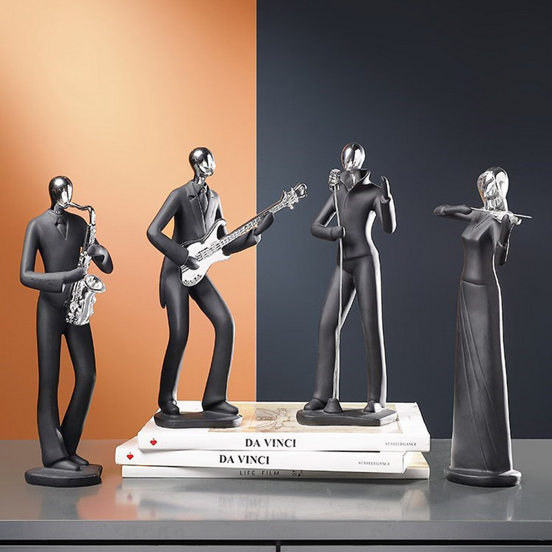 Asztali kerékpáros hegedű, kecses énekes szaxofon formájú díszgyanta figura alkotás Dekoratív beltéri irodai lakberendezés