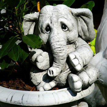 Статуя на слон Фигурки от смола на животни Изкуство Сладък външен градински орнамент Скулптура Начало Декор Градина Декорация на открито