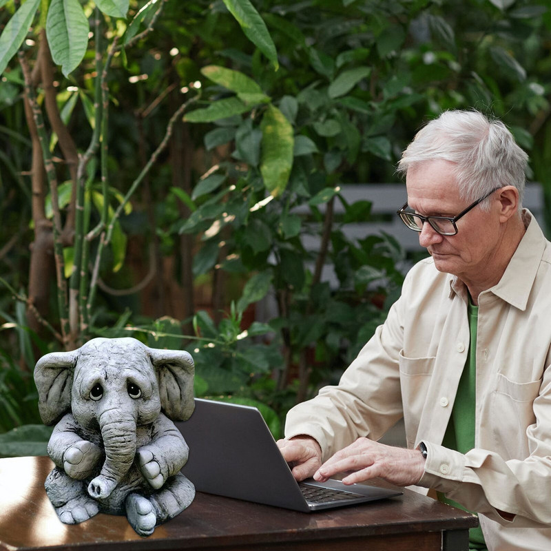 Statuie elefant figurine din rășină de animale artă drăguț ornament de grădină în aer liber sculptură decor pentru grădină decor în aer liber