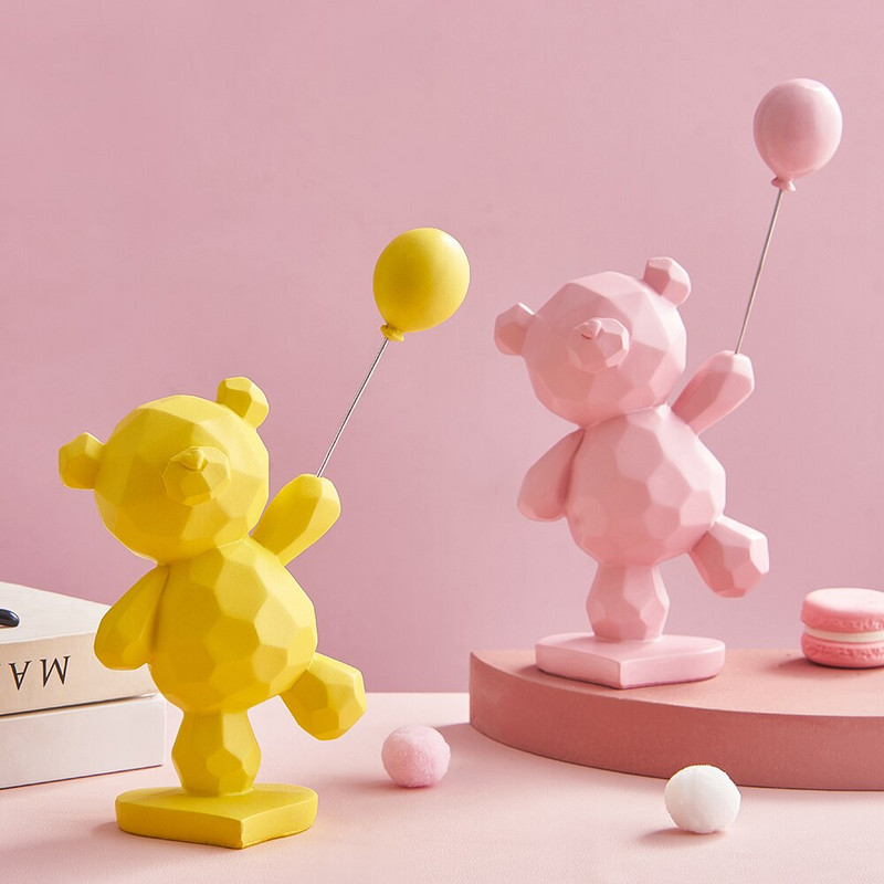 Balloon Bear figurák Lakásdekor Állatszobor Otthon Kawaii Gyanta lapos hátú dekorációk nappalihoz Otthoni dekoráció Kézművesség