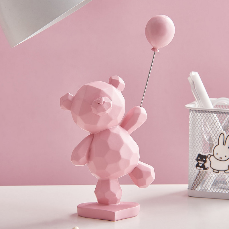 Balloon Bear figurák Lakásdekor Állatszobor Otthon Kawaii Gyanta lapos hátú dekorációk nappalihoz Otthoni dekoráció Kézművesség