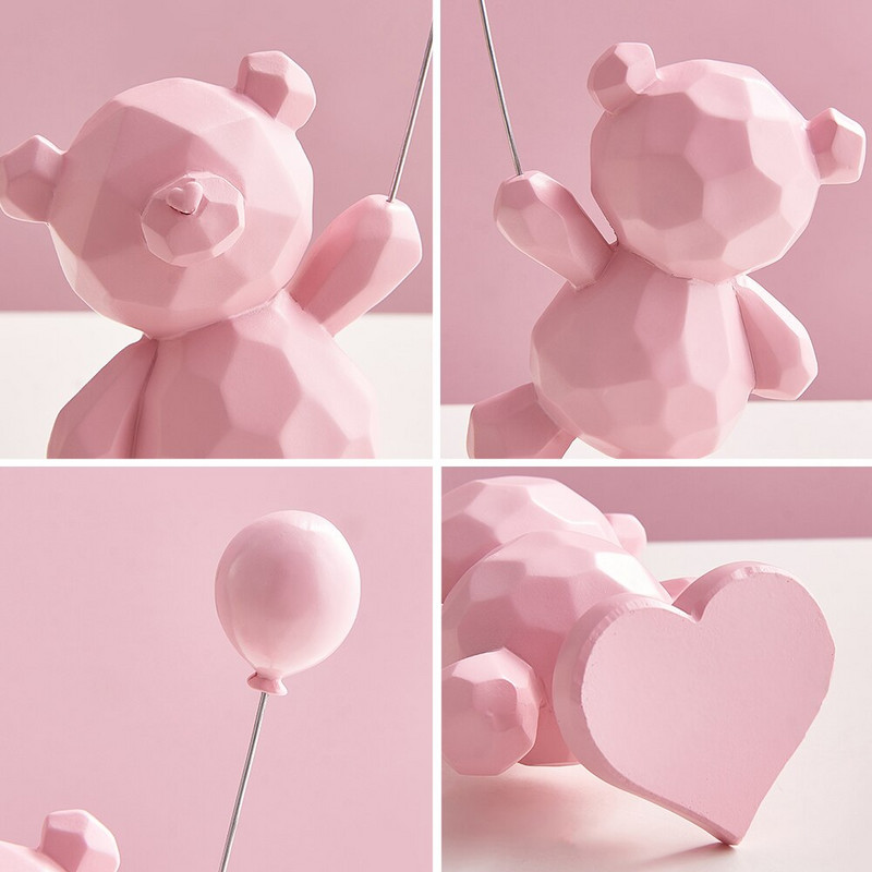 Balloon Bear figurák Lakásdekor Állatszobor Otthon Kawaii Gyanta lapos hátú dekorációk nappalihoz Otthoni dekoráció Kézművesség