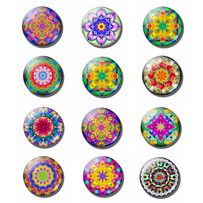 12kom Mandala 30MM stakleni magneti za hladnjak Setovi Yoga Totem Kristalni magnetski naljepnici Dekoracija hladnjaka Budizam Home Decor