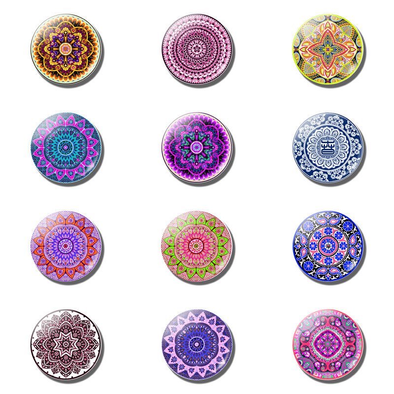 12kom Mandala 30MM stakleni magneti za hladnjak Setovi Yoga Totem Kristalni magnetski naljepnici Dekoracija hladnjaka Budizam Home Decor