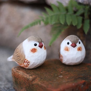 Πέρλα πουλάκι ξυλογλυπτικό στολίδι Zebra finch bird χειροποίητες χειροτεχνίες από μασίφ ξύλο διακόσμηση σπιτιού μικρού λίπους