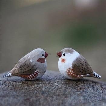 Πέρλα πουλάκι ξυλογλυπτικό στολίδι Zebra finch bird χειροποίητες χειροτεχνίες από μασίφ ξύλο διακόσμηση σπιτιού μικρού λίπους