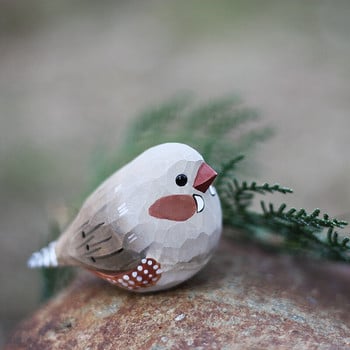 Πέρλα πουλάκι ξυλογλυπτικό στολίδι Zebra finch bird χειροποίητες χειροτεχνίες από μασίφ ξύλο διακόσμηση σπιτιού μικρού λίπους