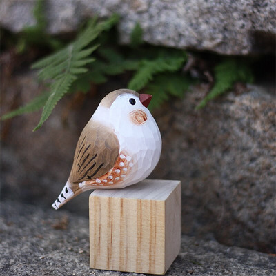 Πέρλα πουλάκι ξυλογλυπτικό στολίδι Zebra finch bird χειροποίητες χειροτεχνίες από μασίφ ξύλο διακόσμηση σπιτιού μικρού λίπους