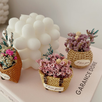 Смола Мини кошница с цветя Магнит за хладилник Естествени сушени цветя Стикер за хладилник Сувенири Декорации за дома