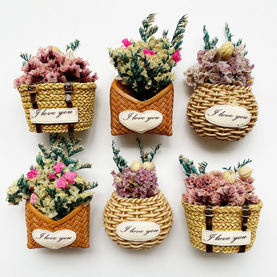 Ρητίνη Mini Flower Basket Μαγνήτης Ψυγείου Φυσικά Αποξηραμένα Λουλούδια Αυτοκόλλητο Ψυγείο Αναμνηστικά Διακοσμητικά σπιτιού