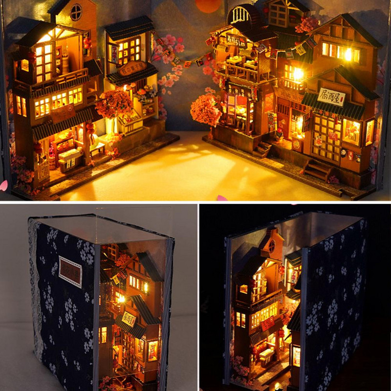Fakunyhós játék barkács babaház modell miniatűr figurák barkácskönyv Kuckópolc miniatűr kunyhó babaház modell játék Casa De Boneca