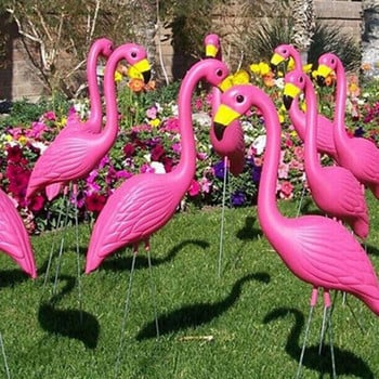 Ροζ ειδώλια αγάλματος φλαμίνγκο Τεχνητό γκαζόν Στολίδια κήπου Διακόσμηση μπαλκονιού Ζώα ρεαλιστικά στολίδια διακόσμηση γάμου