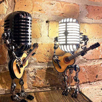 Светещ модел Орнаменти Ретро Декорации Робот Микрофон за свирене на китара Настолна лампа