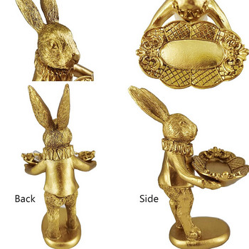 Χαριτωμένο χρυσό λαγουδάκι ειδώλιο κοσμήματα Δαχτυλίδι Δίσκος Διακοσμητικό Πασχαλινό άγαλμα κουνελιού Γλυπτό ζώων από ρητίνη Στολίδι γραφείου σπιτιού