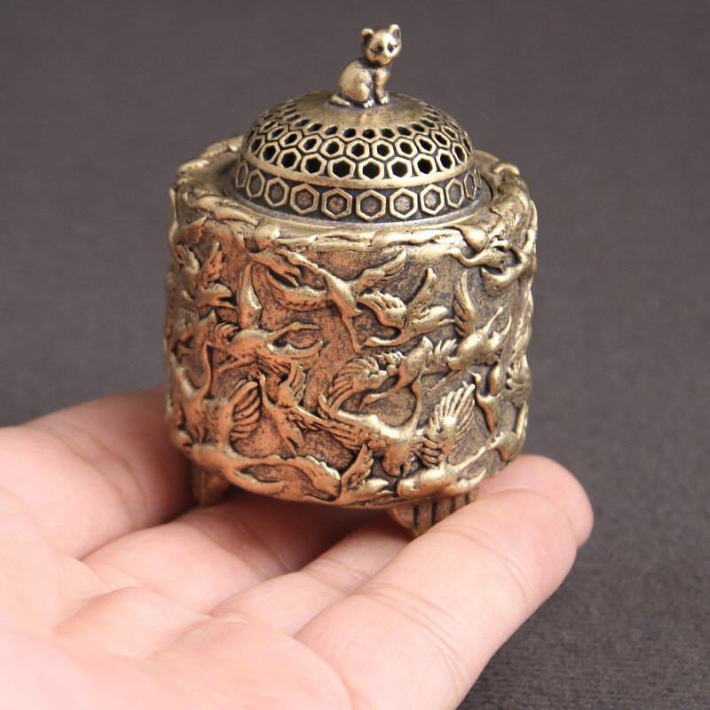 Antikvarinis žalvarinis kranas kačių dangtis smilkalų degiklis Namų dekoravimui rašomasis stalas, ornamentų priedai Sandalmedžio smilkalų figūrėlių retro kolekcija