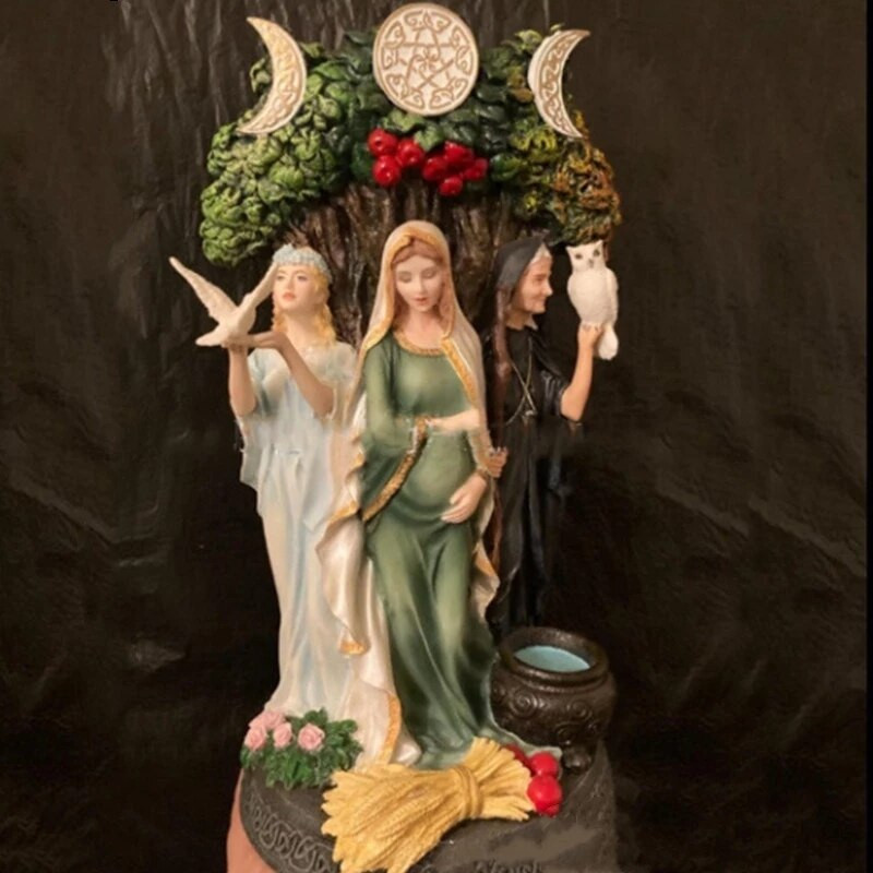 Graikija Religija Triguba deivė Resin statula Keltų triguba deivė mergelė Motina Krono statula Skulptūra Dievybės namų dekoras