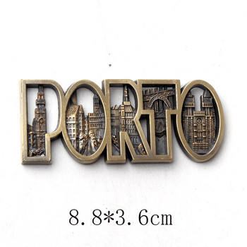 1 τεμ. Δημιουργικό τρισδιάστατο μεταλλικό μαγνήτη αυτοκόλλητα ψυγείου Αυτοκόλλητο ρητίνης Ψυγείο Porto Madrid Lisboa Τουριστικό αναμνηστικό Διακόσμηση προμήθειες σπιτιού