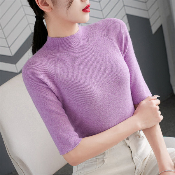 Γυναικεία μπλούζα με μεσαία μανίκια και ψηλό γιακά