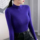 Μονόχρωμο γυναικείο μακρυμάνικο πουλόβερ Polo γιακά