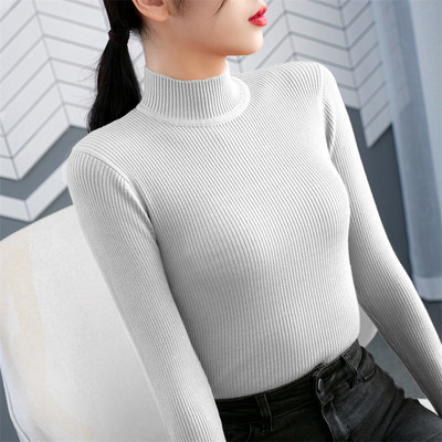 Μονόχρωμο γυναικείο μακρυμάνικο πουλόβερ Polo γιακά