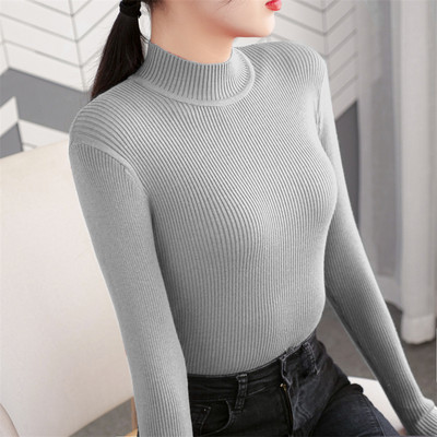 Μονόχρωμο γυναικείο μακρυμάνικο πουλόβερ Polo γιακά