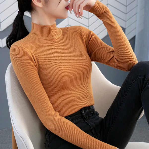 Μονόχρωμο γυναικείο μακρυμάνικο πουλόβερ Polo γιακά