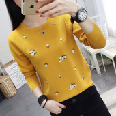 Modernus moteriškas megztinis ilgomis rankovėmis siuvinėti