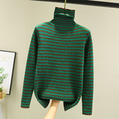 Γυναικείο ριγέ πουλόβερ με ψηλό γιακά πόλο