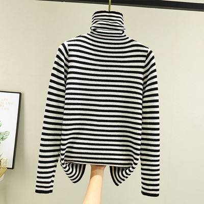 Γυναικείο ριγέ πουλόβερ με ψηλό γιακά πόλο