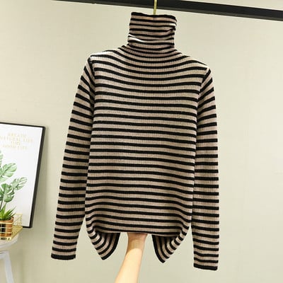 Γυναικείο ριγέ πουλόβερ με ψηλό γιακά πόλο