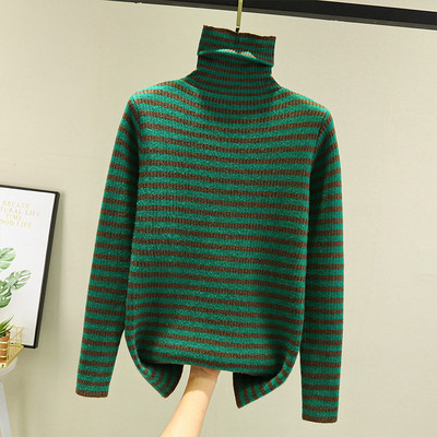 Γυναικείο ριγέ πουλόβερ με ψηλό γιακά πόλο