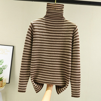 Γυναικείο ριγέ πουλόβερ με ψηλό γιακά πόλο