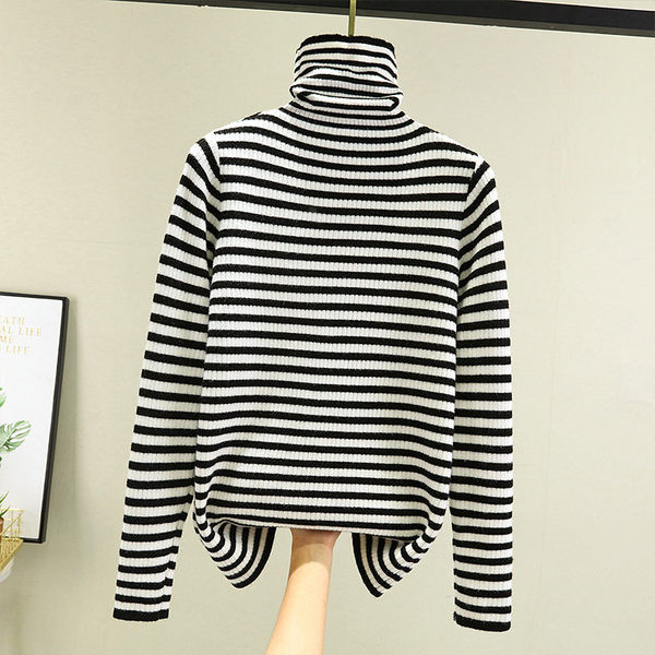 Γυναικείο ριγέ πουλόβερ με ψηλό γιακά πόλο