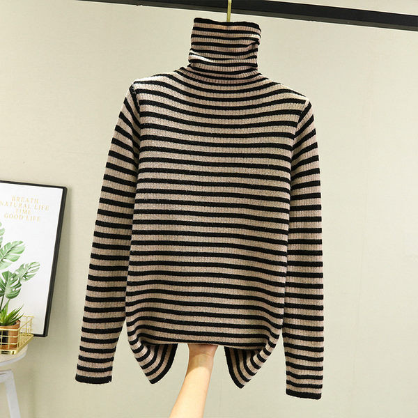 Γυναικείο ριγέ πουλόβερ με ψηλό γιακά πόλο