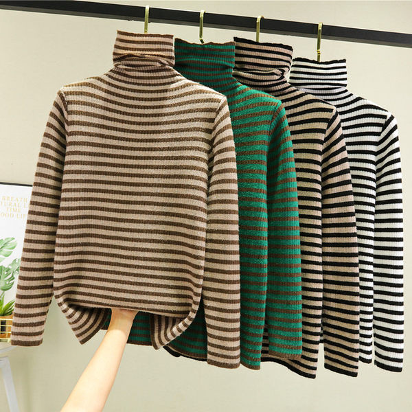 Γυναικείο ριγέ πουλόβερ με ψηλό γιακά πόλο