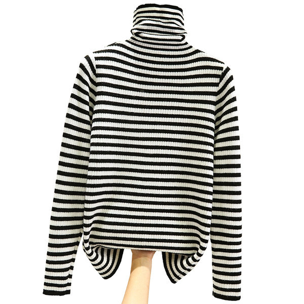 Γυναικείο ριγέ πουλόβερ με ψηλό γιακά πόλο