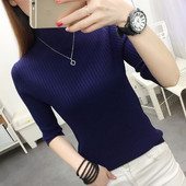 Γυναικείο πουλόβερ με μανίκια 3/4 και ψηλό γιακά πόλο