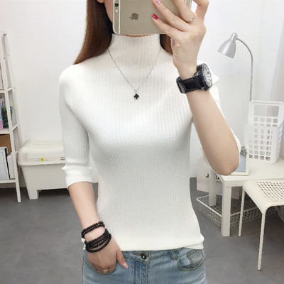 Γυναικείο πουλόβερ με μανίκια 3/4 και ψηλό γιακά πόλο