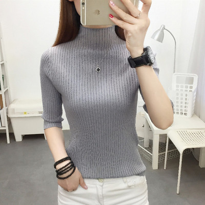 Γυναικείο πουλόβερ με μανίκια 3/4 και ψηλό γιακά πόλο