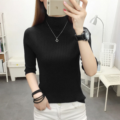 Γυναικείο πουλόβερ με μανίκια 3/4 και ψηλό γιακά πόλο