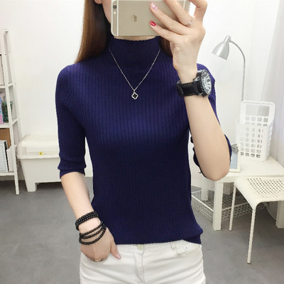 Γυναικείο πουλόβερ με μανίκια 3/4 και ψηλό γιακά πόλο