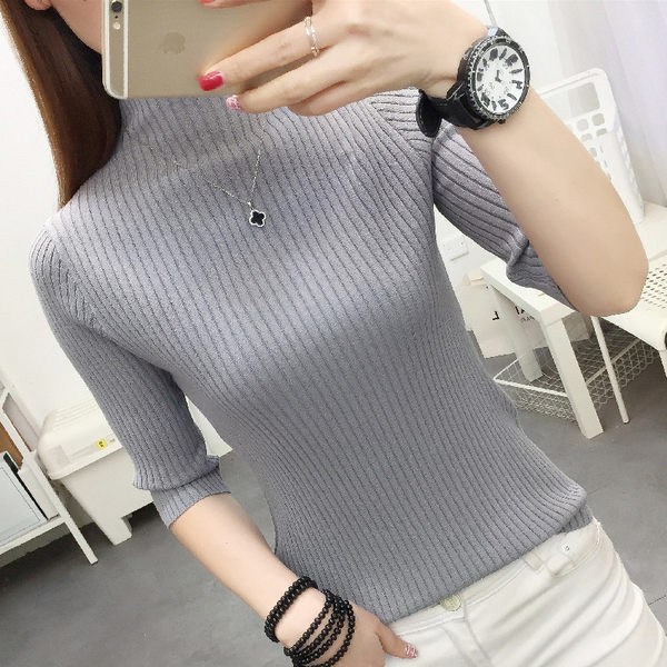 Γυναικείο πουλόβερ με μανίκια 3/4 και ψηλό γιακά πόλο