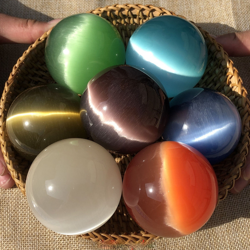 40/50/60MM Gražūs, reti natūralūs katės akių akmeniniai rutuliukai, kvarciniai krištolo reiki gydomoji sfera biuro namų dekoras