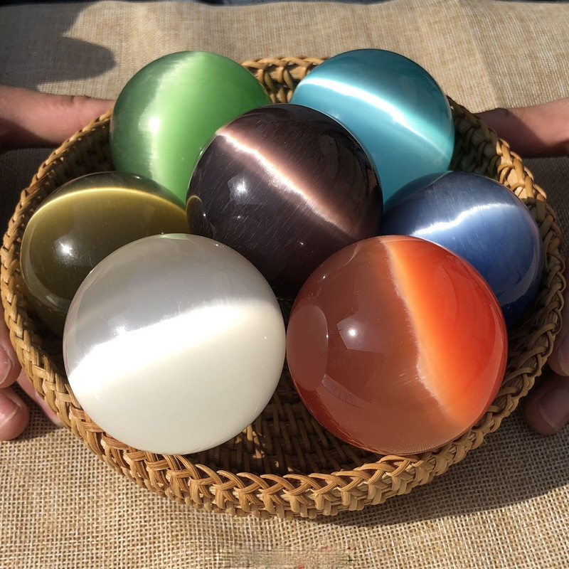 40/50/60MM Gražūs, reti natūralūs katės akių akmeniniai rutuliukai, kvarciniai krištolo reiki gydomoji sfera biuro namų dekoras