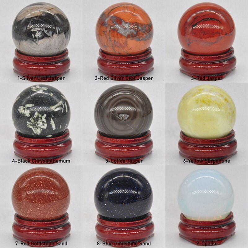 30 mm apvalus brangakmenių rutulys, mineralas, natūralūs gydomieji kristalai ir akmenys, sfera Wicca čakra, masažo gaublys smulkmenos dekoras su stovu