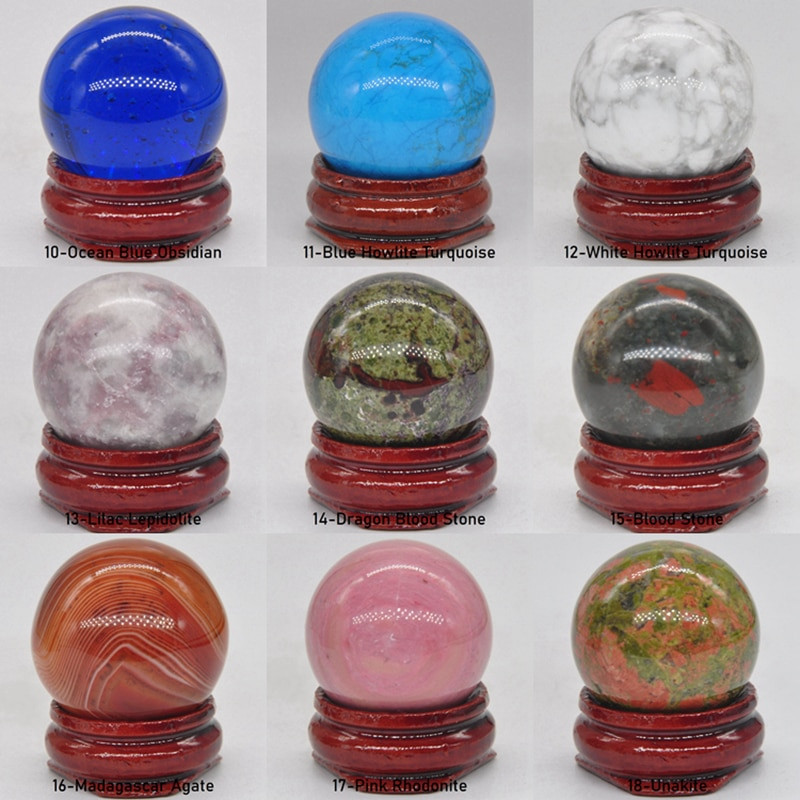 30 mm apvalus brangakmenių rutulys, mineralas, natūralūs gydomieji kristalai ir akmenys, sfera Wicca čakra, masažo gaublys smulkmenos dekoras su stovu