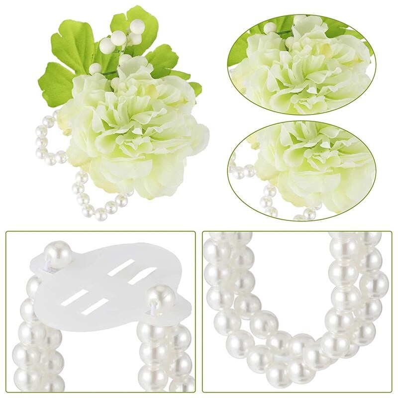 16 vnt Elastinės perlamutrinės riešo juostelės Korsažo priedai Vestuvių riešo „pasidaryk pats“ dirbtinių gėlių dekoras vestuvių paplūdimio vakarėliui