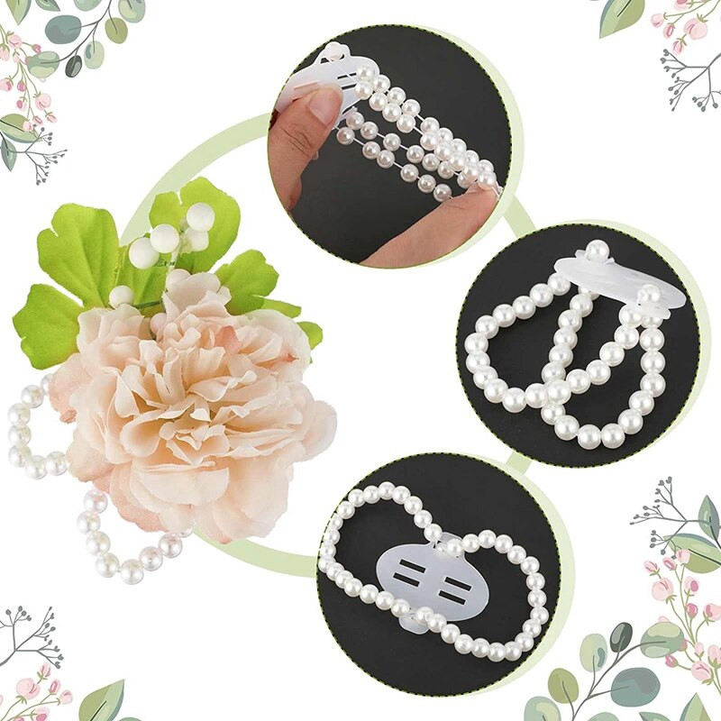 16 vnt Elastinės perlamutrinės riešo juostelės Korsažo priedai Vestuvių riešo „pasidaryk pats“ dirbtinių gėlių dekoras vestuvių paplūdimio vakarėliui